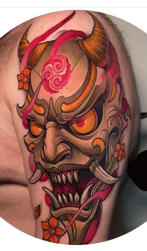 Shrunken Head Tattoo, Mascara Hannya, Hanya Mask Tattoo, Hannya Mask Tattoo, Demon Mask, Yakuza Tattoo, Koi Tattoo, Oni Mask, Mask Tattoo