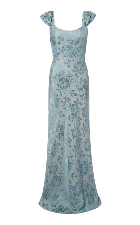 Jacquard Gown, Gown Blue, Floral Jacquard, Fancy Dresses, Moda Operandi, Evening Gown, Pretty Dresses, Fashion Collection, Round Neckline