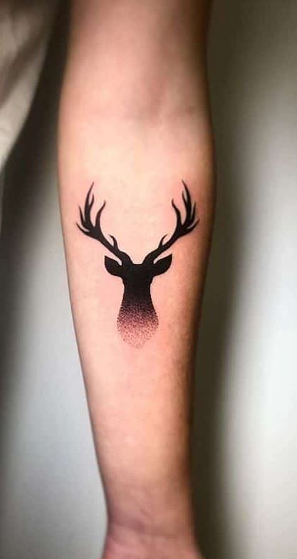 Deer Tattoo Designs Woman, Minimal Hunting Tattoo, Buck Deer Tattoos For Women, Small Deer Tattoo Men, Small Elk Antler Tattoo, Stag Tattoo Design Men, Male Deer Tattoo, Deer Tattoo Men Forearm, Stag Antlers Tattoo