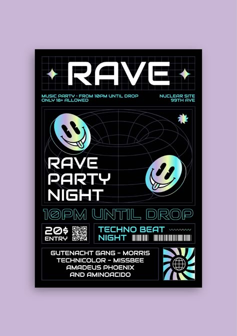 Gradient Modern Night Club Rave Music Party Flyer Modern Night Club, Rave Party Decorations, Poster Template Free, Nightclub Design, Flyer Free, Rave Music, Party Flyer Template, Party Template, Club Poster