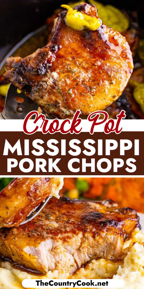 So simple and so flavorful, these Crock Pot Mississippi Pork Chops are going to be your new favorite way to make pork chops. Set it and forget it! Keto Smothered Pork Chops Crock Pot, Different Ways To Fix Pork Chops, Crockpot Pork Chop Casserole, Slow Cooker Peach Glazed Pork Chops, Pork Chops In The Crock Pot Stuffing, Easy Crockpot Meals 8 Hours Crock Pot, 4-6 Hour Crockpot Recipes, Crock Pot Meals Pork Chops, Best Ever Crockpot Recipes