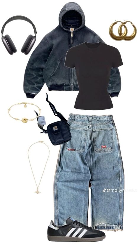 Street Wear Fits Women, Cargoes Outfit For Women, 90s Street Wear Aesthetic, Cute Fits Streetwear, Y2k Nike Outfit, New York Streetwear Fashion, Baggy But Cute Outfits, Street Ware Aesthetic, Outfits Inspo Streetwear