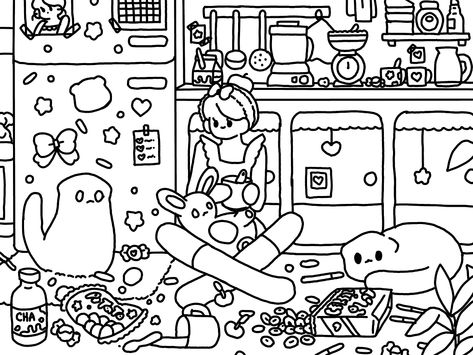 Charibo Art Coloring Pages, Coloring Books Aesthetic, Charibo Art, School Sketch, Colouring Pics, Manga Coloring Book, Recipe Drawing, Note Doodles, Bear Coloring Pages