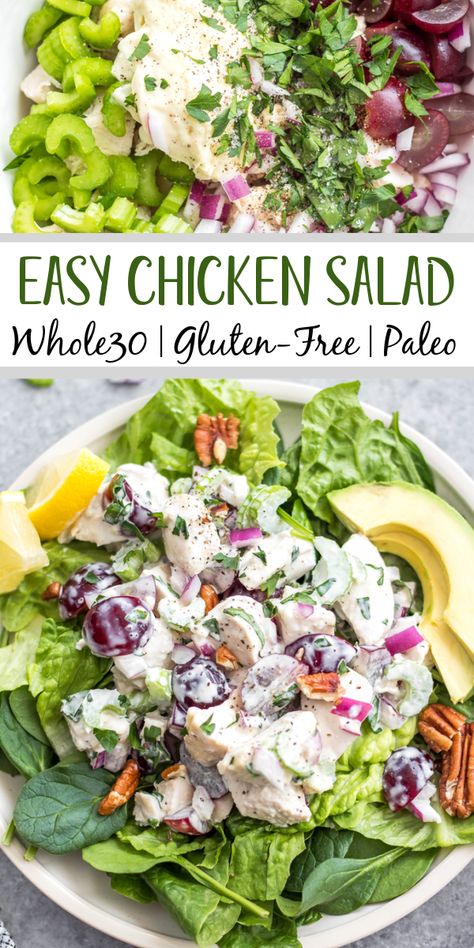 Chicken Salad With Leftover Chicken, Leftover Chicken Salad Recipes, Easy Chicken Salad Recipe With Mayo, Paleo Dinners For Family, Leftover Chicken Lunch, Chicken Salad Recipe Grapes, Whole 30 Mayo, Whole 30 Chicken Salad, Mayo Free Chicken Salad