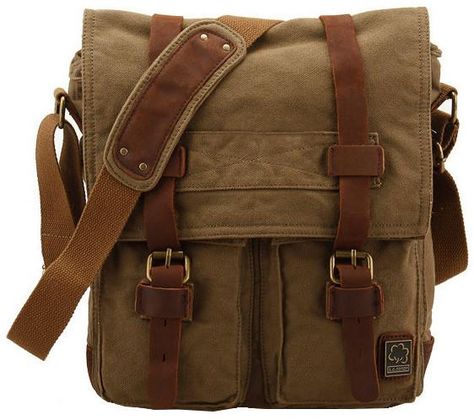 Military Canvas Shoulder Bag Army Green Military Messenger Bag, Man Bags, Rugged Leather, Leather Camera Bag, Travel Handbags, Canvas Messenger Bag, Messenger Bag Men, Crossbody Messenger Bag, Moda Vintage