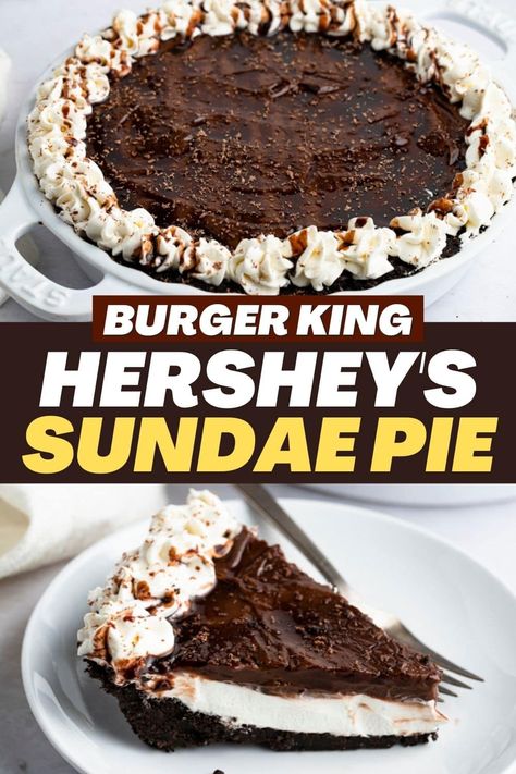 With this recipe for Burger King Hershey's Sundae Pie, there's no need to hit the drive-thru. Learn how to make it and get tips for the best-tasting pie. Burger King Pie Recipe, Copycat Burger King Hershey Pie, Hersheys Pie Burger King, Burger King Chocolate Pie Recipe, No Bake Hershey Pie, Hersheys Pie Recipe, Hershey Pie Recipe Burger King, Burger King Hershey Pie Recipe, Burger King Copycat Recipes