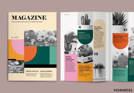 Stock Image: Magazine Layout with Colorful Accents Graphic Magazine Layout, Cool Magazine Layout Design, Cute Magazine Layout, Colorful Magazine Layout, Cool Magazine Layouts, Graphic Design Layouts Magazine, Magazine Ad Layout, Art Magazine Layout, Art Magazine Layout Design