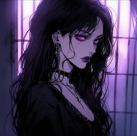 Goth Anime Characters, Pfp Goth, Goth Girl Aesthetic, Gothic Girl Art, Purple Pfp, Anime Purple, Girl With Purple Hair, Girl Pp, Goth Anime