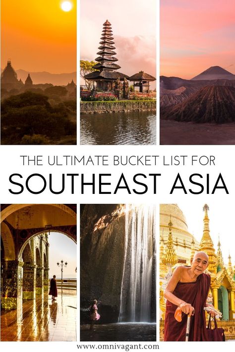 Traveling to Southeast Asia? Be sure to check out the ultimate Southeast Asia Bucket List! Everything you need to know to create a perfect Southeast Asia Travel Itinerary! Backpack Southeast Asia through some of the most amazing cities such as Bangkok, Kuala Lumpur, Hanoi or Singapore or admire the most amazing sunrises of Asia! From Mount Bromo in Indonesia to exploring temples in Myanmar, this bucket list has it all! #Southeastasia #indonesia #thailand #myanmar #vietnam #malaysia Asia Bucket List, Mount Bromo, Myanmar Travel, Thailand Backpacking, Ultimate Bucket List, Backpacking Asia, Malaysia Travel, Map Vintage, Travel Destinations Asia