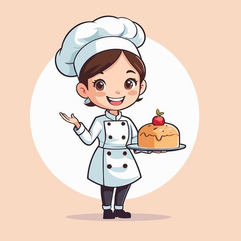 Cute girl chef cartoon illustration | Premium Vector #Freepik #vector #catering #clipart #cook #cute Cute Chef Cartoon, Chef Drawing, Bujo Sketches, Cooking Cartoon, Cricket Theme Cake, Cooking Stickers, Chef Clipart, Baking Room, Chef Girl