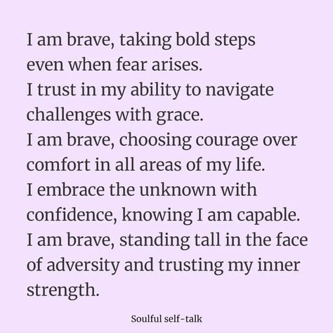 Courage is not the absence of fear, but the triumph over it. 💪✨ Embrace your bravery, face your fears, and step boldly into your power. You are stronger than you think! _______________________________________________________________________ #IAmBrave #CourageOverFear #InnerStrength #FaceYourFears #BraveryInAction #FearlessMindset #BoldMoves #ConfidenceBoost #EmpowerYourself #StepOutOfComfortZone #FearlessLiving #GrowthMindset #Resilience #PositiveAffirmations #MentalToughness #StrongMind #... Out Of Comfort Zone, Mental Toughness, Strong Mind, Stronger Than You Think, Confidence Boost, You Are Strong, Self Talk, Inner Strength, Growth Mindset