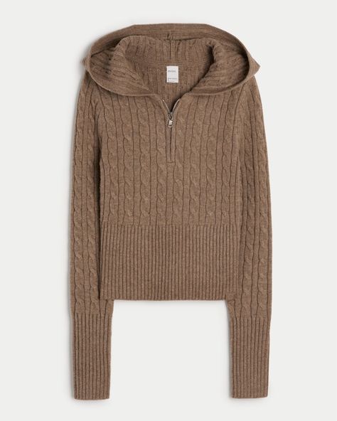 Women's Gilly Hicks Hooded Cable-Knit Quarter-Zip Hoodie | Women's Clearance | HollisterCo.com Quarter Zip Hoodie, Gilly Hicks, Women's Sleepwear, Teen Clothing, Sleepwear & Loungewear, Knit Hoodie, Sleepwear Women, Clothing For Women, Outfits For Teens