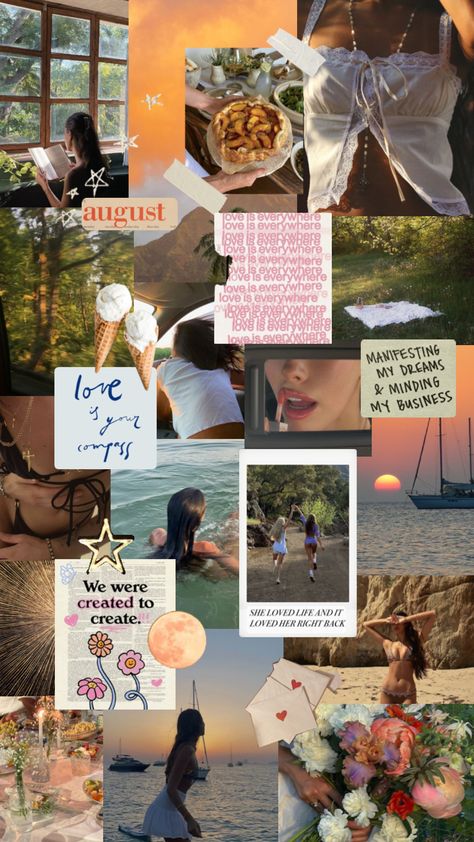 august moodboard 🌞🪐🌾🐚🌴✉️⭐️🫧 #nature #summeraesthetic #summer #beachaesthetic #roadtrip #roadtripaesthetic #vibes #moodboards #aestheticmoodboard #august #visionboard #mediterranean #summergirl August Moodboard, August Aesthetic, Summer August, Moodboard Aesthetic, Create Collage, Summer Aesthetic, Creative Play, Mood Boards, New Era