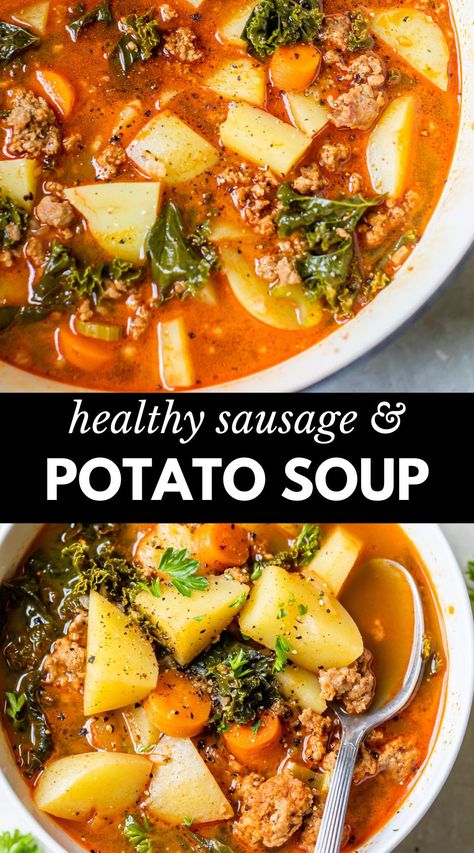 Sausage And Potato Soup, Sausage Potato Soup, Sausage Soup Recipes, Sausage Potato, Sausage Potatoes, One Pot Dinners, Spicy Sausage, Health Dinner, Health Dinner Recipes