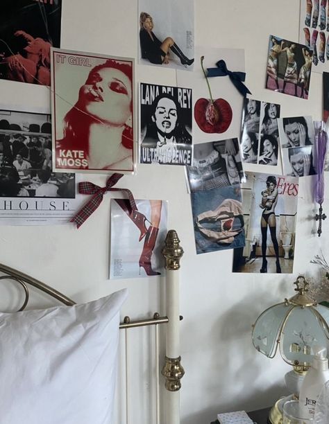 // wall decor // poster wall // kate moss // lana del ray // bella hadid // room inspo // grunge //coquette//stargirl College Poster Wall, Room Decor Coquette Grunge, Lana Del Ray Inspired Room, Room Ideas Rockstar Gf, Room Ideas Aesthetic Lana Del Rey, Lana Inspired Room, Lana Del Ray Bedroom Aesthetic, Lana Del Ray Bedroom, 1989 Taylor Swift Room Aesthetic