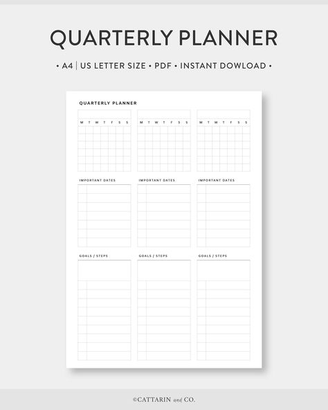 A4 | US Letter, Quarterly Planner Printable Free Daily Planner Template, Planner Template Minimalist, Pink Monthly Planner, Template Black And White, Student Weekly Planner, Quarterly Planner, Weekly Planner Free Printable, Undated Monthly Planner, Weekly Planner Free