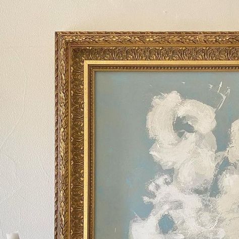 Kimberly Moore Art on Instagram: "Abstract painting. Blue & White with some beige in an ornate gold frame. 25 x 32.  Available on kimberlymooreart.com. #kimberlymooreart #abstractart #blueandwhiteforever #blueandwhitepainting" Kimberly Moore, Painting Blue, Lake View, Gold Frame, Abstract Painting, Blue White, Abstract Art, Blue And White, Frame