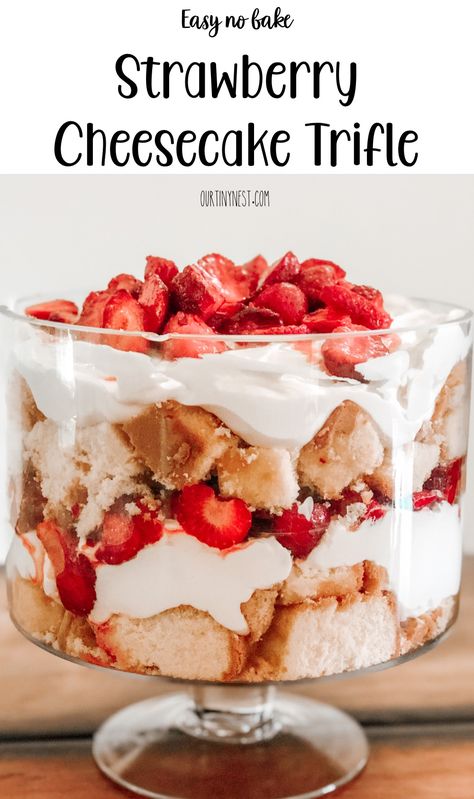 Truffle Desserts Layered, Strawberry Cheesecake Trifle Recipe, Trifle Bowl Desserts, Healthy Strawberry Dessert, Strawberry Cheesecake Trifle, Summertime Desserts, Trifle Bowl Recipes, Trifle Dessert Recipes, Strawberry Shortcake Trifle