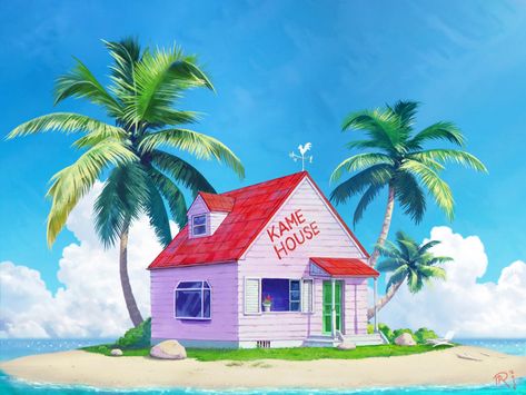 Kame House Wallpaper, Kame House, House Wallpaper, Z Wallpaper, Dragon Ball Tattoo, Anime City, House Fan, Modelos 3d, Home Tattoo