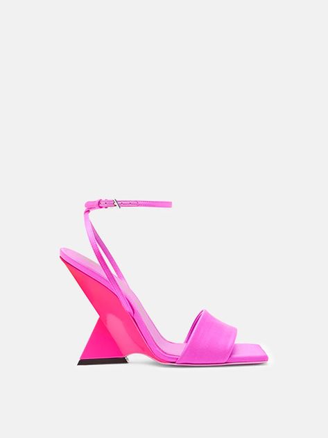 THE ATTICO ''Cheope'' fuchsia and fluo fuchsia sandal Pink Sandals Heels, White Pump, Pink Mules, Sandal For Women, Black Mule, White Mules, Feather Decor, The Attico, Red Pumps