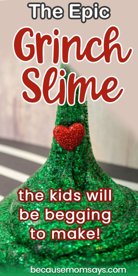 Everyone's favorite christmas movie, turned into a DIY Christmas Slime! This Christmas Grinch Slime is the perfect craft for the Christmas season! #christmas #crafts #slime #christmasslime #christmascrafts #thegrinch Diy Christmas Slime, Grinch Slime, Christmas Slime, Crafts Slime, Grinch Crafts, Grinch Party, Christmas Arts And Crafts, Christmas Grinch, Christmas School