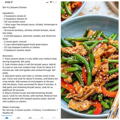 Lean And Green Orange Chicken, Optavia Stir Fry Recipe, Optavia Lean And Green Recipes 5&1 Chinese, Optavia Chicken, Green Chicken Recipe, Sugar Free Teriyaki Sauce, Sesame Chicken Stir Fry, Optivia Recipes, Optavia Meals