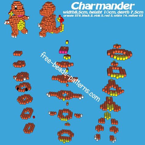 Pokemon Charmander free 3d perler beads iron beads pattern tutorial - free perler beads patterns fuse beads Hama Beads 3d Perler Patterns, 3d Fuse Beads Patterns, Perler Bead Patterns 3d Easy Pokemon, Perler Bead 3d Patterns, Pokémon Perler Beads, Iron Beads Pattern, 3d Perler Bead Patterns, Melt Beads, Hama Beads 3d