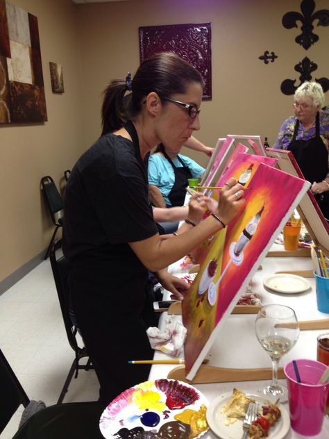 Confessions of a Paint-n-Sip instructor. | eating paint Cocktail Pictures, Kids Painting Party, Painting Teacher, Night Parties, Wine And Cheese Party, Sip N Paint, Cheese Party, Paint Nite, Painting Party