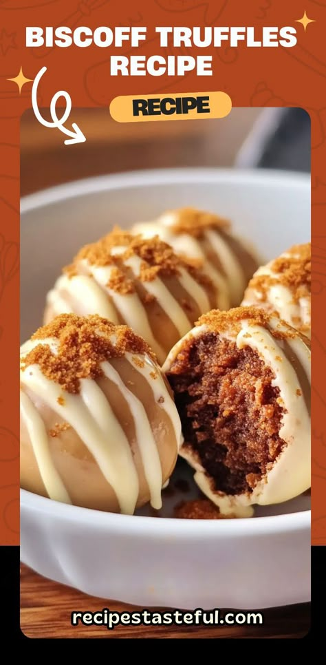 These indulgent Biscoff Truffles are made with crushed Biscoff cookies, cream cheese, and a creamy white chocolate coating, making them a delicious treat that’s perfect for holidays or any special occasion. The Biscoff cookie butter drizzle adds an extra layer of flavor to these bite-sized sweets. #BiscoffTruffles #BiscoffCookies #HomemadeTruffles #HolidayTreats #SweetDesserts #EasyDesserts Biscoff Truffles, Biscoff Cookie Recipe, Cookie Butter Recipes, Cookies Cream Cheese, Biscoff Recipes, Homemade Truffles, Biscoff Cookie Butter, Truffles Recipe, Truffle Butter