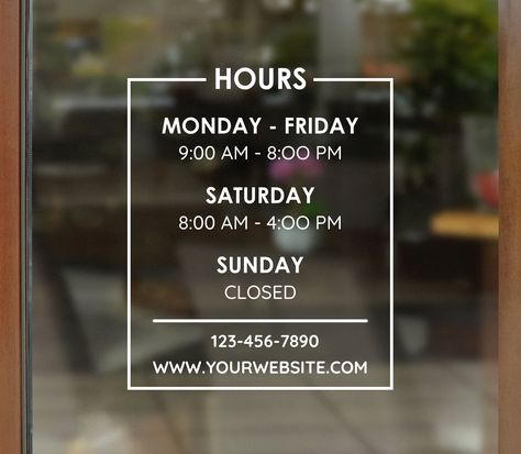 Custom Store Hours Decals

Make your store stand out with a custom store hours decal! Choose from our many designs or create your own. #storehours #openclosedsign . #Wall_Logo_Design_Interior #Operating_Hours_Design #Business_Hours_Sign_Template #Open_And_Closed_Signs Operating Hours Design, Business Door Signs, Business Front Door, Business Doors, Opening Hours Sign, Store Hours Sign, Random Accessories, Business Hours Sign, Decal Business