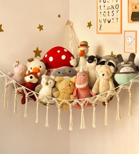 PRICES MAY VARY. 100% Cotton Saving Space with Creativity: TCGPRO stuffed animal hammock sparks your kids' creativity by keeping their mini zoo off the floor and displaying in the upper corner. A creative plushies storage solution to declutter the mess and save more floor space. Large Storage Capacity: Measuring 47.5"x39.5"x39.5", this stuffed animal holder is large enough to hold more than 30 stuffed animals in different sizes to keep them well organized and look cute when hanging in the corner Cute Stuff Animals, Hammock Corner, Girl Toy Storage, Animal Hammock, Stuffed Animal Net, Stuffed Animal Holder, Stuffed Animal Hammock, Foto Kids, Toy Hammock