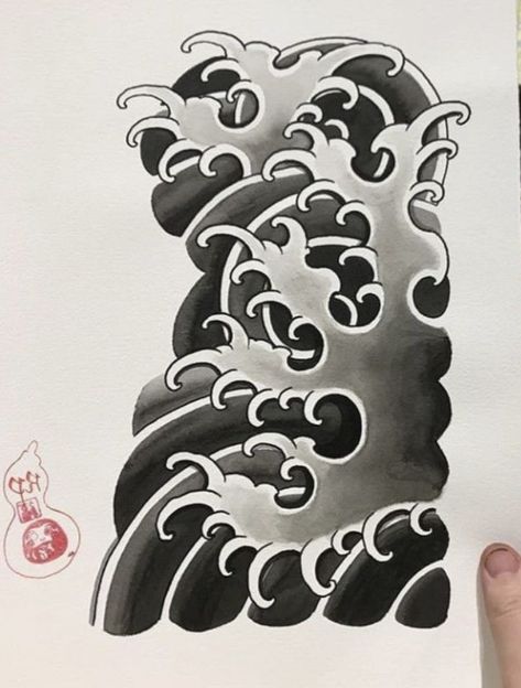 Japanese Water Tattoo, Japanese Cloud Tattoo, Traditional Tattoo Black And White, Japanese Wave Tattoos, Japanese Demon Tattoo, Japanese Leg Tattoo, Wave Japanese, Koi Tattoo Sleeve, Koi Dragon