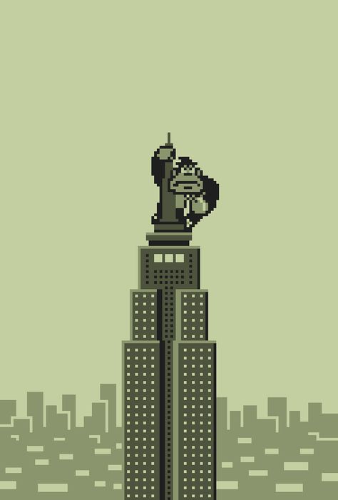 mazeon:   Donkey Kong in New York Shown at 400... - A King Kong Thing Pixel Game Wallpaper, Gameboy Pixel Art, Nintendo Pixel Art, Donkey King, Paul Robertson, 8bit Pixel Art, 8 Bit Pixel Art, 8 Bit Game, Don King