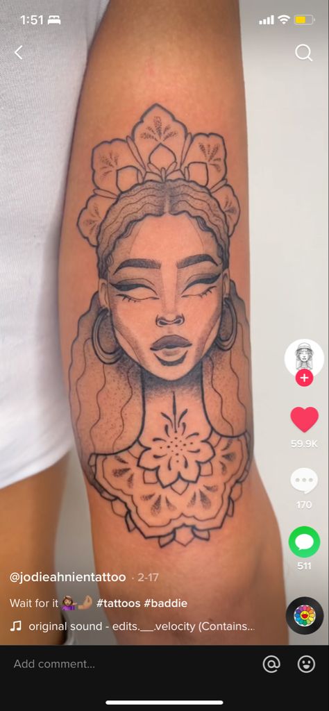 Black Goddess Tattoo, Elephant Head Tattoo, Afro Tattoo, Black People Tattoos, African Tattoo, Airbrush Tattoo, Goddess Tattoo, Tattoos For Black Skin, Red Ink Tattoos