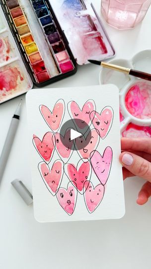 Valentinesday Craft, Watercolor Doodles, Valentines Watercolor, Watercolor Video, Kids Watercolor, Cute Watercolor, Big Country, Watercolour Tutorials, Card Sketches