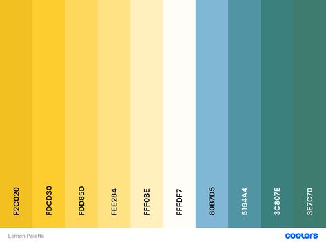 Lemon Pallete Color, Flat Color Palette, Lemon Theme, Hex Color, Colour Pallets, Hex Color Palette, Graphic Design Tutorials Learning, Palette Design, Colour Theory