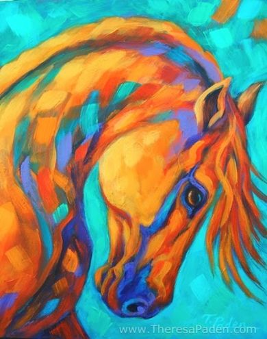 Affordable Horse Painting in Bright Southwest Colors by Theresa Paden, painting by artist Theresa Paden Contemporary Horse Paintings, Colorful Horse Art, Colorful Horse Painting, Southwest Colors, Abstract Horse Painting, Painted Ponies, Painted Horses, Gorgeous Horses, Arte Gif