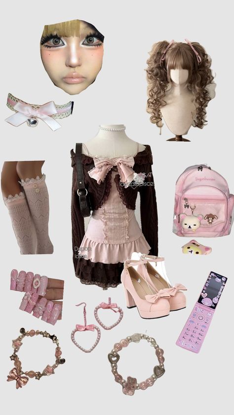 Gyaru outfit idea! ✨️ #gyaru #outfit #ideas #girls #pink #brown #hellokitty #cute Kawaii Gyaru Outfits, Gyaru Simple Outfit, Gyaru Shein, Gyaru Outfits Ideas, Simple Gyaru Outfit, Gyaru Outfit Ideas, Gyaru Fits, Gyaru Outfits, Gyaru Outfit