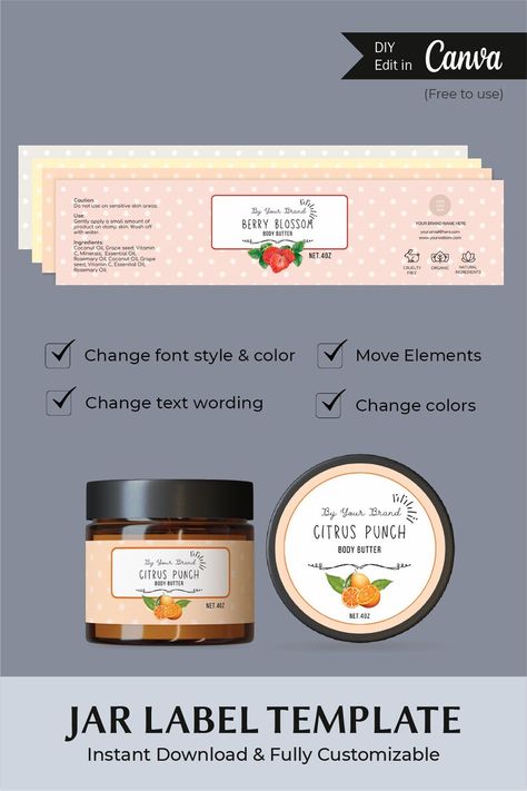 Fun Body Butter Jar Label Template Body Scrub Jar Label Wrap - Etsy Canada Sugar Scrub Labels, Coconut Oil Body Butter, Body Scrub Labels, Cosmetic Business, Body Butter Labels, Homemade Body Butter, Lip Balm Labels, Skin Washing, Homemade Cosmetics