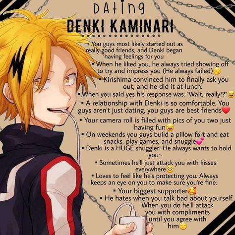 Kaminari As Your Boyfriend, Denki Kaminari As Your Boyfriend, Yn X Denki, Hot Denki Kaminari, Denki Imagines, Denki As A Boyfriend, Denki Kaminari Headcanon Spicy, Mha Boys Headcanons, Bakusquad Headcannons