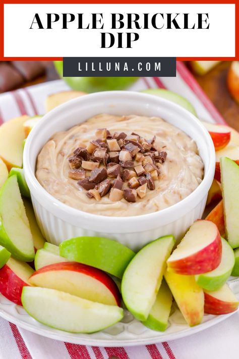 This 5-Ingredient Apple Brickle Dip recipe takes minutes to make and is so delicious! Plus, it uses common ingredients. The addition of Heath Toffee Bits makes it even better! #applebrickledip #appledip #brickledip #fruitdip #diprecipe Apple Brickle Dip, Brickle Recipe, Brickle Dip, Heath Toffee, Homemade Chocolate Truffles, Dessert Truffles, Peanut Butter Bites, Easter 2024, Enchilada Recipe