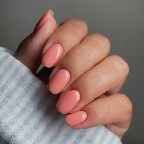 Coral Kiss is a pretty peach shade and a perfect match to Pantone's Colour of the Year 2024, 'Peach Fuzz'. A true transitional Spring/Summer shade and one that has dreaming of longer days and warmer nights. HEMA, Di-HEMA, IBOA & HPMA Free Made in the EU Gel colour system UV and LED curable Soak off Highly pigmented Long lasting wear Silky smooth application Vegan & Cruelty Free Use with a TWENTY™ base coat and top coat to ensure the gel application is complete. One 18ml bottle achieves up to 85 Round Square Short Nails, Pink Classic Nails, Spring Coloured Nails, Peach Shellac Nails, Neutral Coloured Nails, Summer Nails Subtle, Coral Colour Nails, Gel Nail Solid Color, Peachy Nail Color