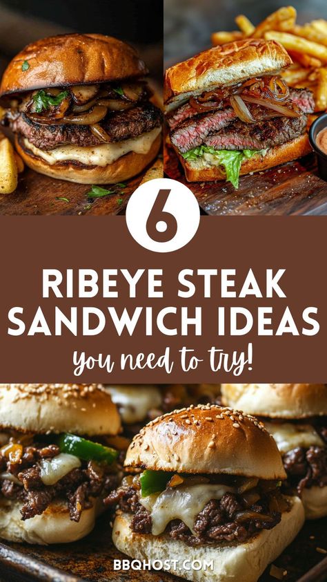 Turn your ribeye steak into a show-stopping sandwich with these easy recipes! From Philly cheesesteak sliders to a decadent sandwich with caramelized onions and oyster mushrooms, each recipe is packed with flavor. Save this pin for later! Click through for the full guide. Steak Onion Sandwich, Open Face Steak Sandwich Recipes, Hot Steak Sandwiches, Ribeye Steak Sliders, Ribeye Cheese Steak Recipes, Steak Sandwich Ideas, Ribeye Steak Sandwich Recipes, Sandwich Steak Recipes, Beef Steak Recipes Easy