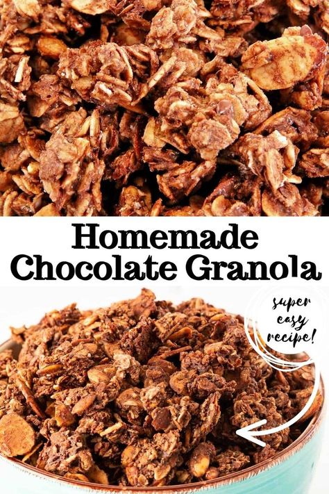 Healthy Chocolate Granola Recipe, Healthy Chocolate Granola, Homemade Chocolate Granola, Almond Granola Recipe, Chocolate Granola Recipe, Easy Granola Recipe, Easy Granola, Resep Smoothie, Berry Smoothie Recipe