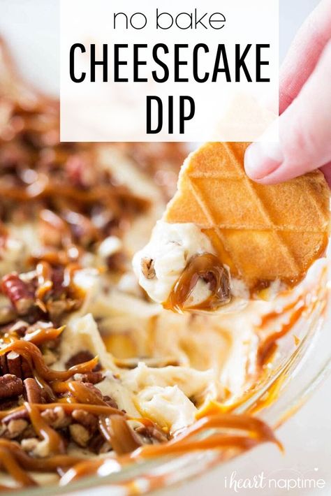 Desserts For Supper Bowl, Easy No Bake Dips, Cheesecake Board Ideas, Fluff Dip Recipes, Salted Caramel Cheesecake Dip, Easy Dessert Dip Recipes, Dessert Dips For Parties, Pecan Cheesecake Dip, Cheesecake Dip Easy