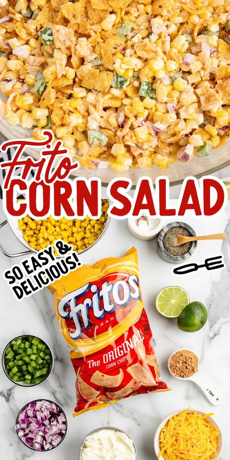 Corn Salad Fritos, Corn Salad With Fritos Easy, Taco Salad Fritos Corn Chips, Corn Dorito Salad, Viral Frito Corn Salad, Chilli Cheese Frito Corn Salad, Corn Roast Party Ideas, Recipes Using Fritos Corn Chips, Corn Frito Salad Recipe