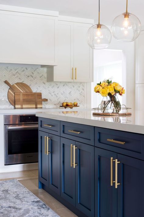 Modern Farmhouse kitchen Kemper Cabinets Kitchens, Blue And White Cabinets Kitchen, Kitchen Blue Island, Modern Blue Kitchen, Blue Farmhouse Kitchen, Blue Kitchen Inspiration, Diy Farmhouse Ideas, Soft Autumn Color Palette, Autumn Color Palette