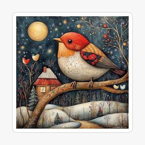 Get my art printed on awesome products. Support me at Redbubble #RBandME: https://www.redbubble.com/i/sticker/Christmas-Folk-Art-Scene-Bird-on-Winter-Branch-Holiday-Home-Decor-Rustic-Christmas-Art-Whimsical-Wildlife-Illustration-by-MTJ-Mushrooms/165364187.EJUG5?asc=u Whimsical Christmas Art, Christmas Folk Art, Wildlife Illustration, Christmas Window Painting, Whimsical Art Paintings, Art Whimsical, Sticker Christmas, Winter Illustration, Home Decor Rustic