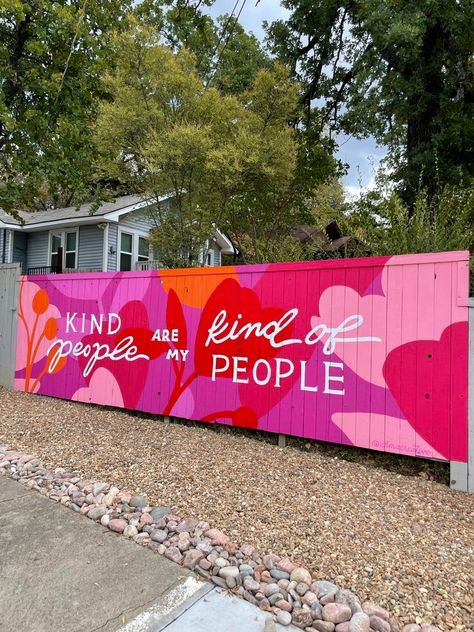 Chrissy Mallouf Real Estate — Chera Creative Creative Exterior House Painting Ideas, Outdoor Mural Ideas, Pink Fence, Exterior Murals, Interior Murals, Garden Mural, Interactive Walls, School Murals, Classroom Decor Themes