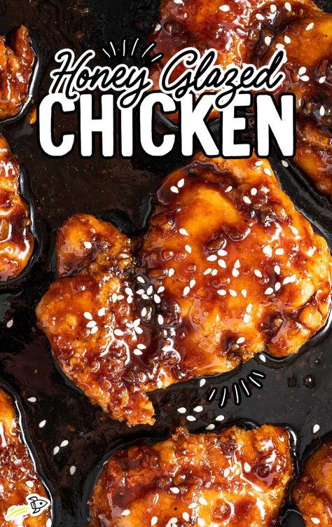 a bunch of honey glazed chicken thighs topped with sesame seeds Honey Glazed Chicken Thighs, Honey Barbeque Chicken, Honey Glazed Chicken Breast, Honey Chicken Breast, Honey Chicken Thighs, Glazed Chicken Breast, Honey Baked Chicken, Honey Teriyaki Chicken, Meat Entrees